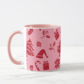 Schattige Modern Roze Rood Vrolijk Kerstpatroon Mok (Links)