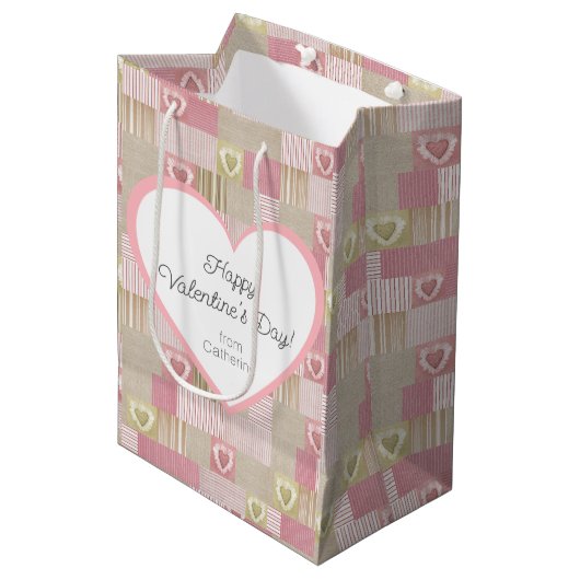 Schattige modern rustiek patchwork roze hart medium cadeauzakje (Voorkant Gekanteld)