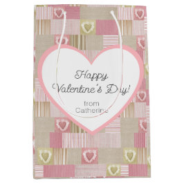 Schattige modern rustiek patchwork roze hart medium cadeauzakje