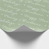 Schattige modern Sage Green vrolijk kerstscript Cadeaupapier (Hoek)
