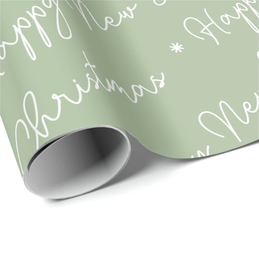 Schattige modern Sage Green vrolijk kerstscript Cadeaupapier (Rol Hoek)