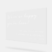 Schattige modern script wit bruiloft welkom acryl bord (Hoek)