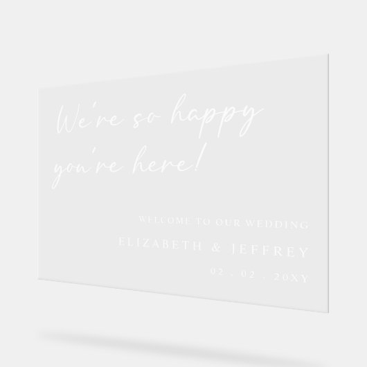 Schattige modern script wit bruiloft welkom acryl bord (Hoek)