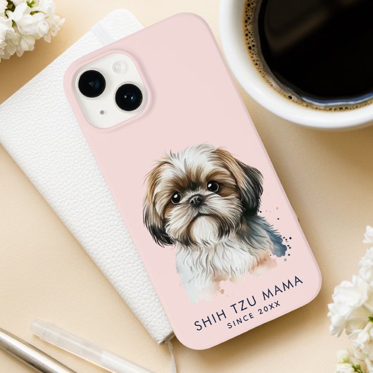 Schattige Modern Shih Tzu Mama gepersonaliseerd Case-Mate iPhone Case