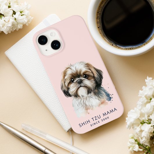 Schattige Modern Shih Tzu Mama gepersonaliseerd Case-Mate iPhone Case