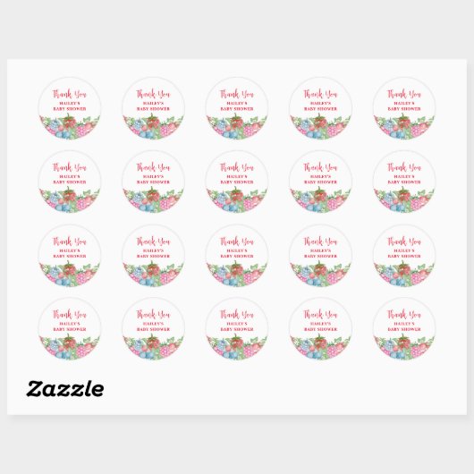 Schattige Modern Wild Berry Sweet Baby shower Ronde Sticker (Vel)