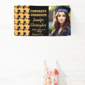 Schattige Modern Zwart & Geel Script foto Afstuder Spandoek (Insitu)