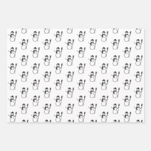 Schattige Modern Zwart Sneeuwman Kerstbomen Script Inpakpapier Vel (Voorkant 3)