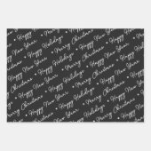 Schattige Modern Zwart Sneeuwman Kerstbomen Script Inpakpapier Vel (Voorkant)