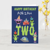 Schattige Moderne Alien Monster Ruimte Kinderen Ve Kaart (Gele Bloem)