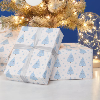 Schattige moderne blauwe kerstboom cadeaupapier
