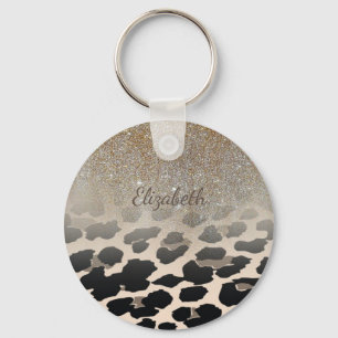 Schattige moderne bloemen op luipaardprint-persoon sleutelhanger