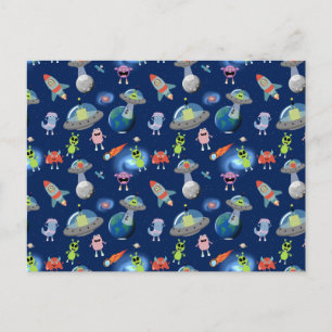 Schattige moderne buitenaardse monsters ruimte kin briefkaart