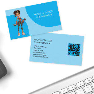 Schattige moderne cartoon fitness coach instructeu visitekaartje