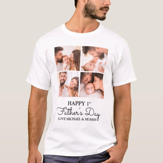 Schattige Moderne Collage Gelukkige Eerste Vaderda T-shirt (Voorkant)