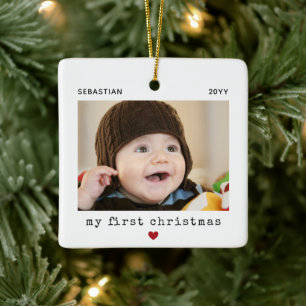 Schattige Moderne Eerste Kerstmis Baby Foto Keramisch Ornament