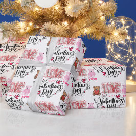 Schattige Moderne Gelukkige Valentijnsdag Typograf Cadeaupapier