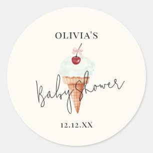 Schattige Moderne Kersen Lepel Ijs Baby Shower Ronde Sticker