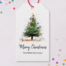 Schattige moderne kerstboom schets cadeaulabel