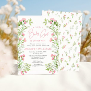 Schattige Moderne Roze Bloemige Baby Meisje Shower Kaart