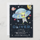 Schattige Moderne Ruimte Alien UFO Verjaardagsfees Kaart (Voorkant)