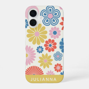Schattige moderne Scandi boho volks bloem geperson iPhone 16 Hoesje