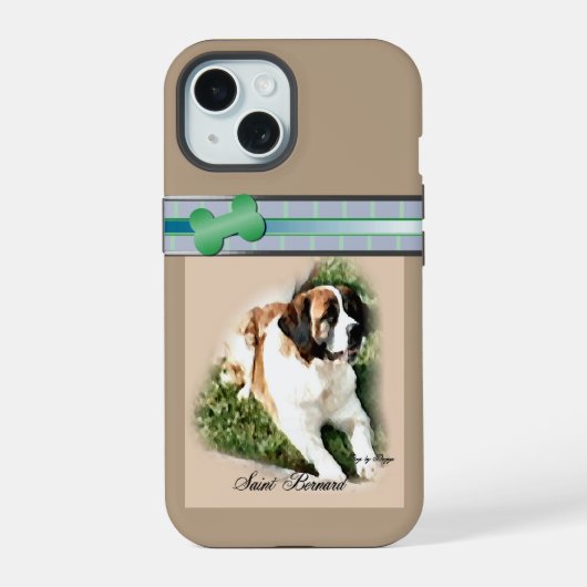 Schattige moderne Sint-Bernard-hond kunst iPhone 15 Case (Achterkant)