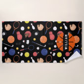 Schattige Moderne Sportkampioen Custom Kinder Zwar Strandlaken (Voorkant)