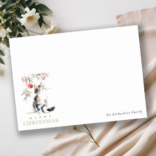 Schattige moderne waterverf Meowy kerstboom kat Notitiekaartje