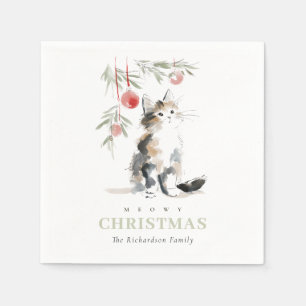Schattige moderne waterverf Meowy kerstboom kat Servet