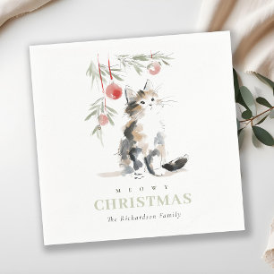 Schattige moderne waterverf Meowy kerstboom kat Servet