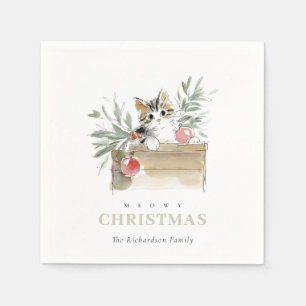 Schattige moderne waterverf Meowy Kerstmis Box Kat Servet