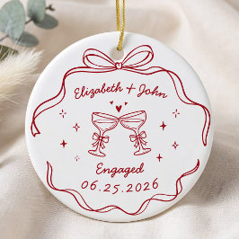 Schattige Moderne Whimsical Hand Getekende Verlovi Keramisch Ornament