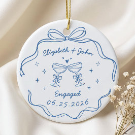 Schattige Moderne Whimsical Hand Getekende Verlovi Keramisch Ornament