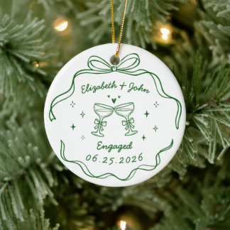 Schattige Moderne Whimsical Hand Getekende Verlovi Keramisch Ornament