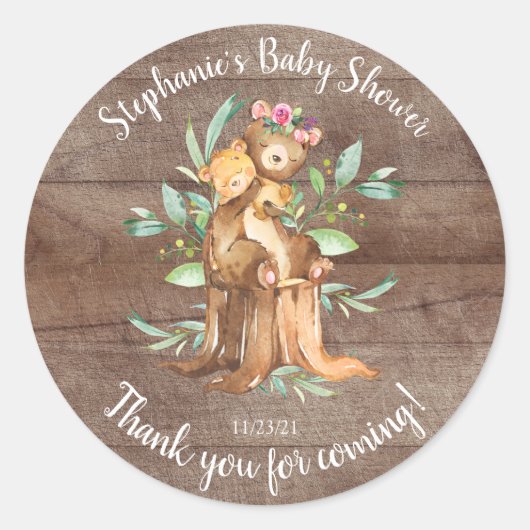 Schattige Moeder & Baby Beer Baby shower Favor Ronde Sticker (Voorkant)