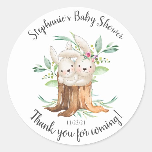 Schattige Moeder & Baby Bunny Baby shower Favor Ronde Sticker (Voorkant)