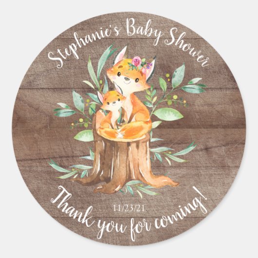 Schattige Moeder & Baby Fox Baby shower Favor Ronde Sticker (Voorkant)