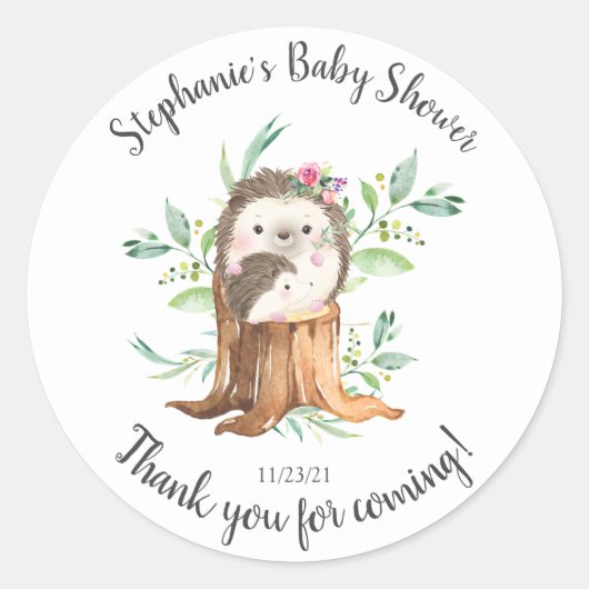 Schattige Moeder & Baby Hedgehog Baby shower Favor Ronde Sticker (Voorkant)