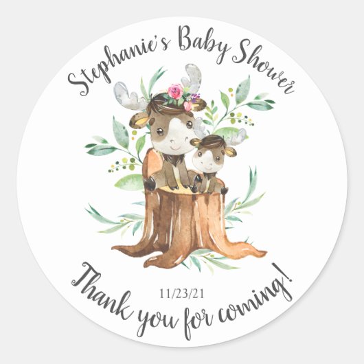 Schattige Moeder & Baby Moose Baby shower Favor Ronde Sticker (Voorkant)