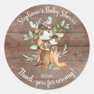 Schattige Moeder & Baby Moose Baby shower Favor Ronde Sticker