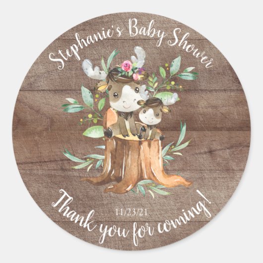 Schattige Moeder & Baby Moose Baby shower Favor Ronde Sticker (Voorkant)