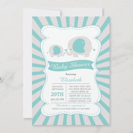 Schattige Moeder Baby Olifant Boys Baby shower Kaart (Voorkant)