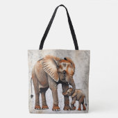 Schattige Moeder & Baby Olifant Digitale Kunst Pri Tote Bag (Voorkant)