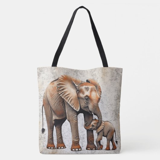 Schattige Moeder & Baby Olifant Digitale Kunst Pri Tote Bag (Achterkant)