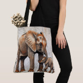 Schattige Moeder & Baby Olifant Digitale Kunst Pri Tote Bag (Dichtbij)