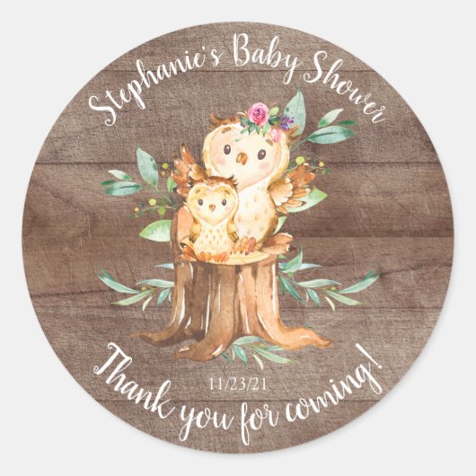 Schattige Moeder & Baby Uil Baby shower Favor Ronde Sticker (Voorkant)