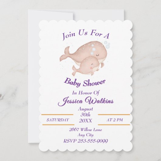 Schattige moeder Baby walvissen Baby shower uitnod Kaart (Voorkant)