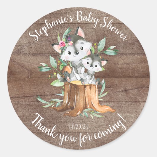 Schattige Moeder & Baby Wolf Baby shower Favor Ronde Sticker (Voorkant)