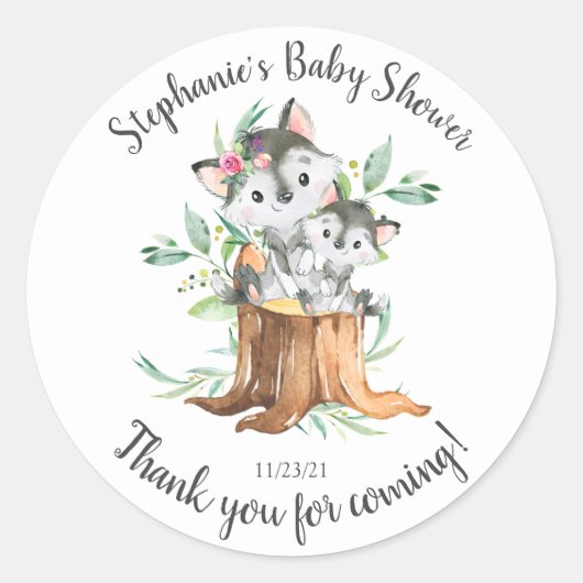 Schattige Moeder & Baby Wolf Baby shower Favor Ronde Sticker (Voorkant)